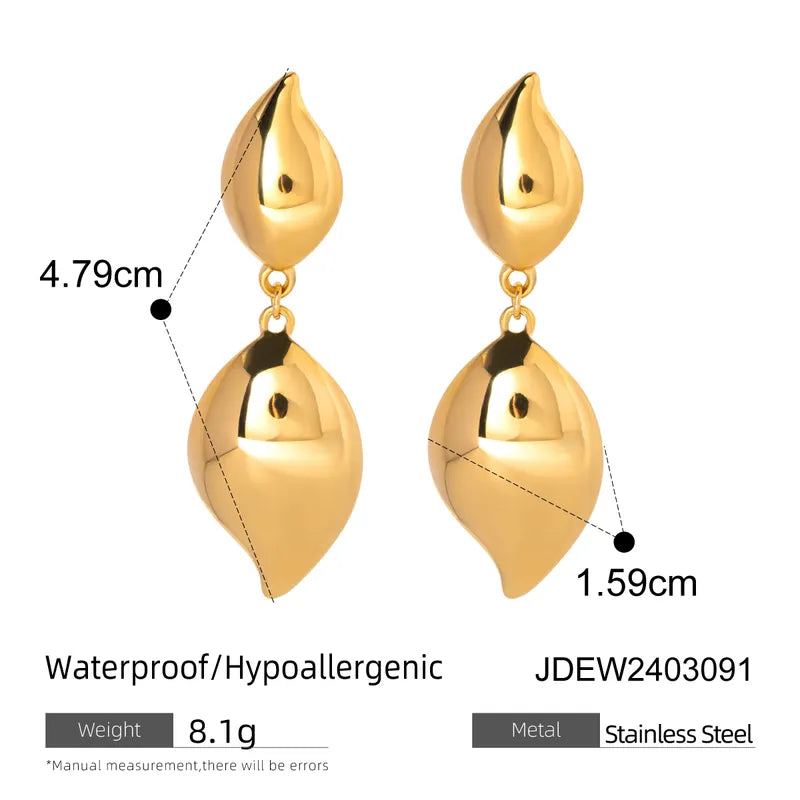 1 Pair IG Style Simple Style Solid Color Petal 304 Stainless Steel 18K Gold Plated Drop Earrings