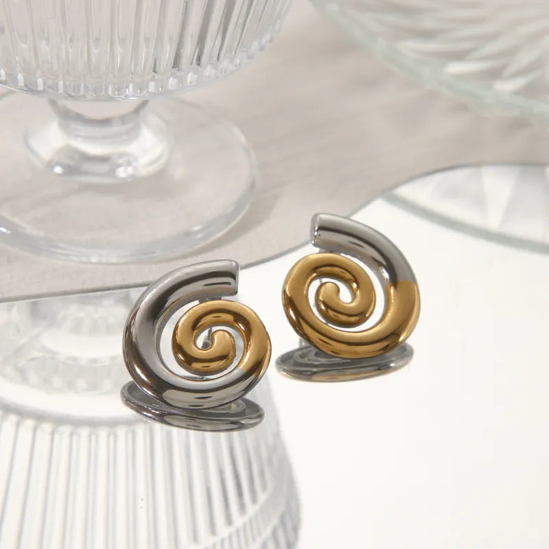 1 Pair IG Style Simple Style Spiral 304 Stainless Steel 18K Gold Plated Ear Studs