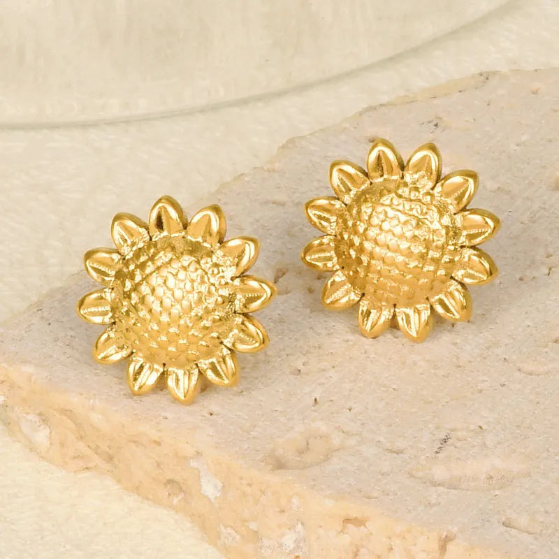 1 Pair IG Style Simple Style Sunflower Plating 304 Stainless Steel Ear Studs