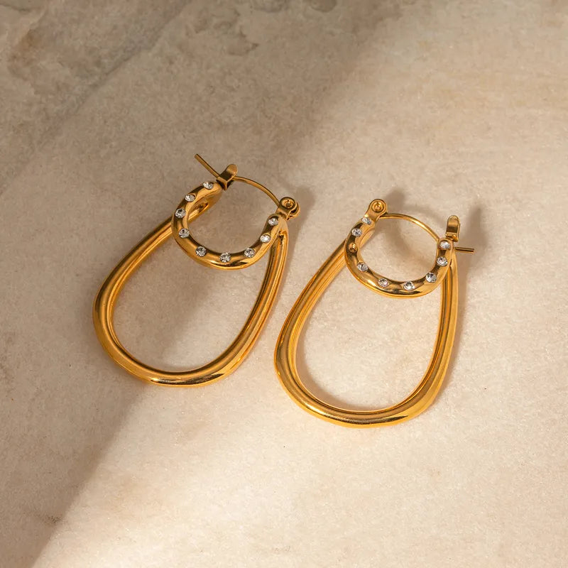 1 Pair IG Style Simple Style U Shape Inlay 316 Stainless Steel Zircon 18K Gold Plated Earrings