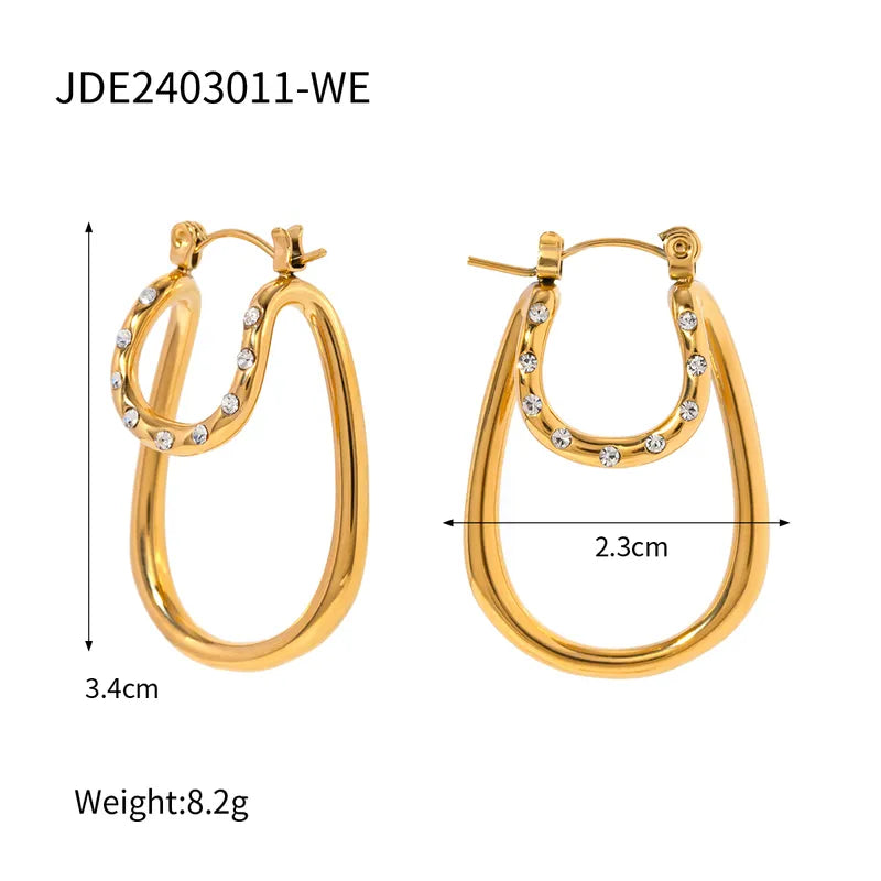 1 Pair IG Style Simple Style U Shape Inlay 316 Stainless Steel Zircon 18K Gold Plated Earrings