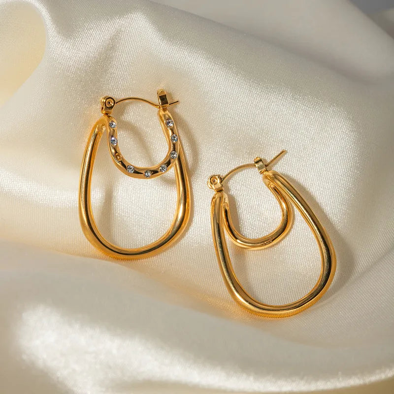 1 Pair IG Style Simple Style U Shape Inlay 316 Stainless Steel Zircon 18K Gold Plated Earrings