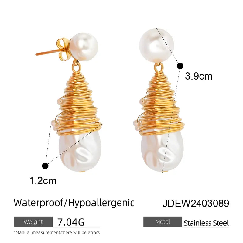 1 Pair IG Style Simple Style Water Droplets Inlay 304 Stainless Steel Pearl 18K Gold Plated Drop Earrings