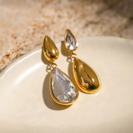 1 Pair IG Style Simple Style Water Droplets Inlay 316 Stainless Steel Zircon 18K Gold Plated Drop Earrings