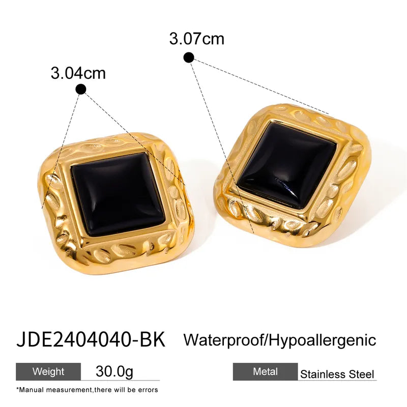 1 Pair IG Style Square Inlay 316 Stainless Steel Agate 18K Gold Plated Ear Studs