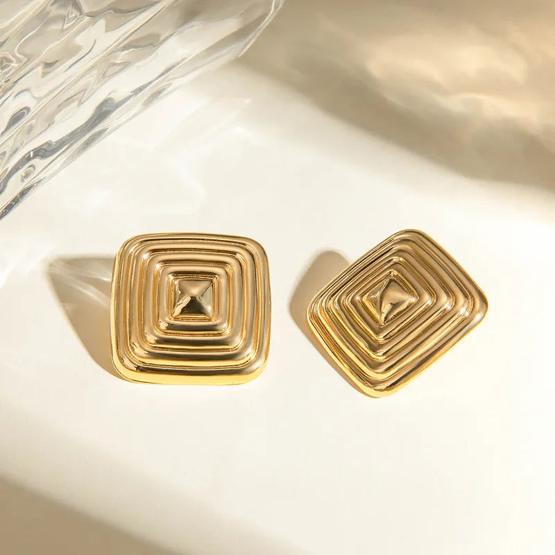 1 Pair IG Style Square Plating 304 Stainless Steel 18K Gold Plated Ear Studs