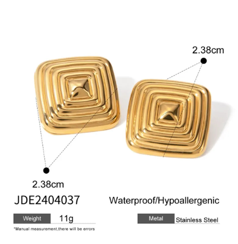 1 Pair IG Style Square Plating 304 Stainless Steel 18K Gold Plated Ear Studs