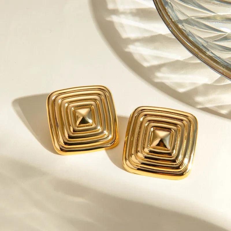 1 Pair IG Style Square Plating 304 Stainless Steel 18K Gold Plated Ear Studs