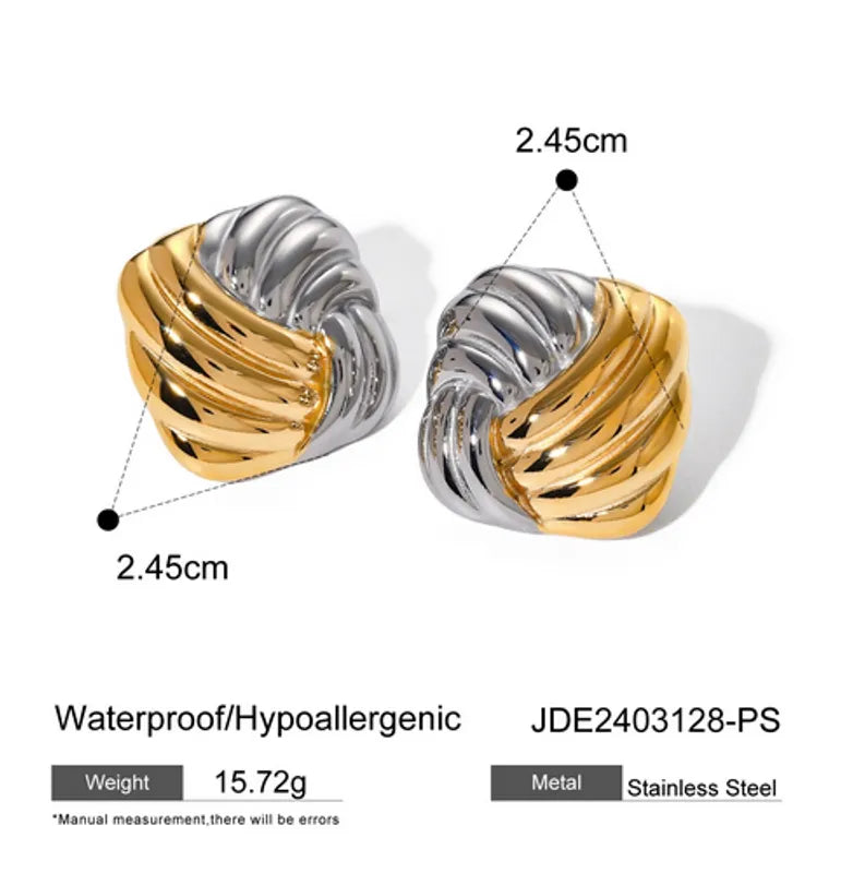 1 Pair IG Style Square Spiral Stripe 316 Stainless Steel 18K Gold Plated Ear Studs