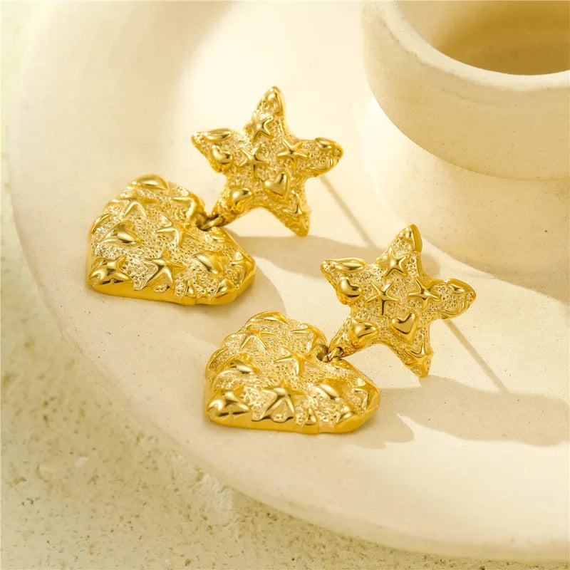 1 Pair IG Style Star Heart Shape Plating 304 Stainless Steel 18K Gold Plated Drop Earrings