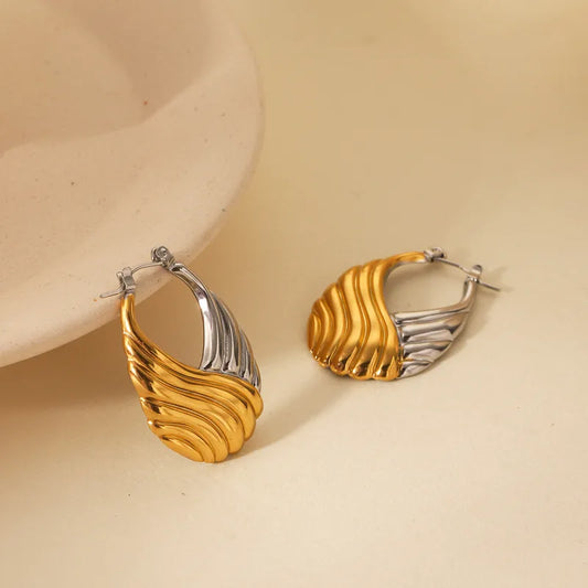 1 Pair IG Style Stripe Mixed Metal 304 Stainless Steel Titanium Steel 18K Gold Plated Earrings