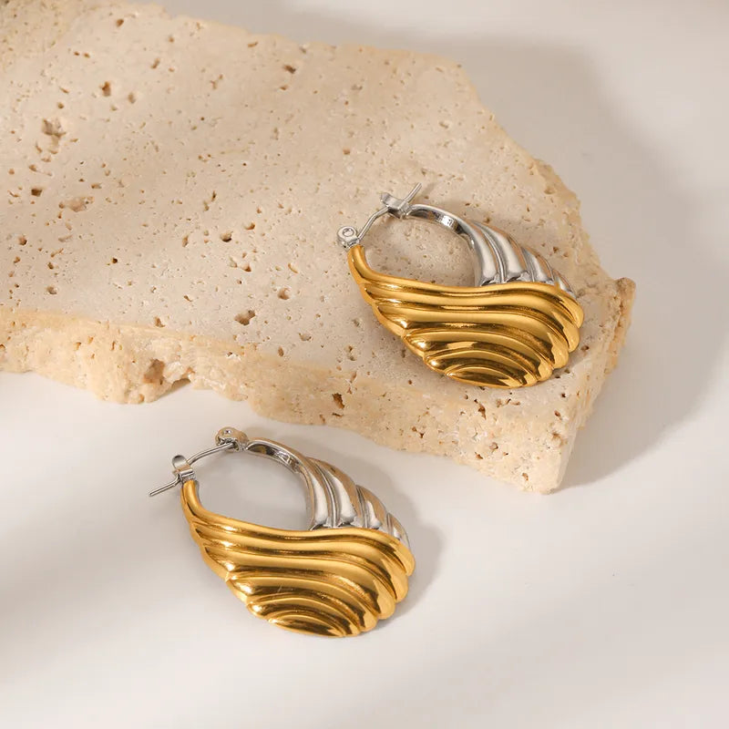 1 Pair IG Style Stripe Mixed Metal 304 Stainless Steel Titanium Steel 18K Gold Plated Earrings