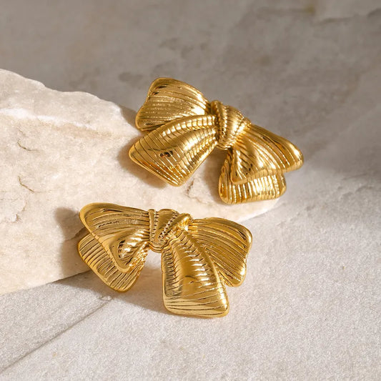 1 Pair IG Style Sweet Bow Knot 304 Stainless Steel 18K Gold Plated Ear Studs