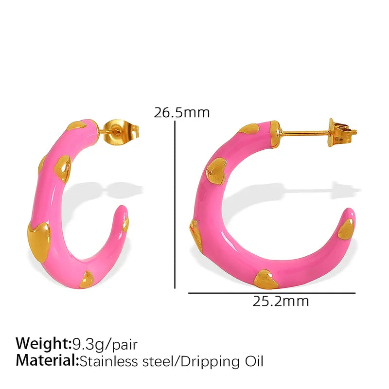 1 Pair IG Style Sweet C Shape Polishing Enamel 304 Stainless Steel 18K Gold Plated Ear Studs