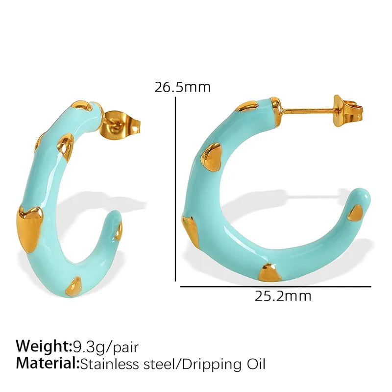 1 Pair IG Style Sweet C Shape Polishing Enamel 304 Stainless Steel 18K Gold Plated