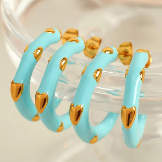 1 Pair IG Style Sweet C Shape Polishing Enamel 304 Stainless Steel 18K Gold Plated