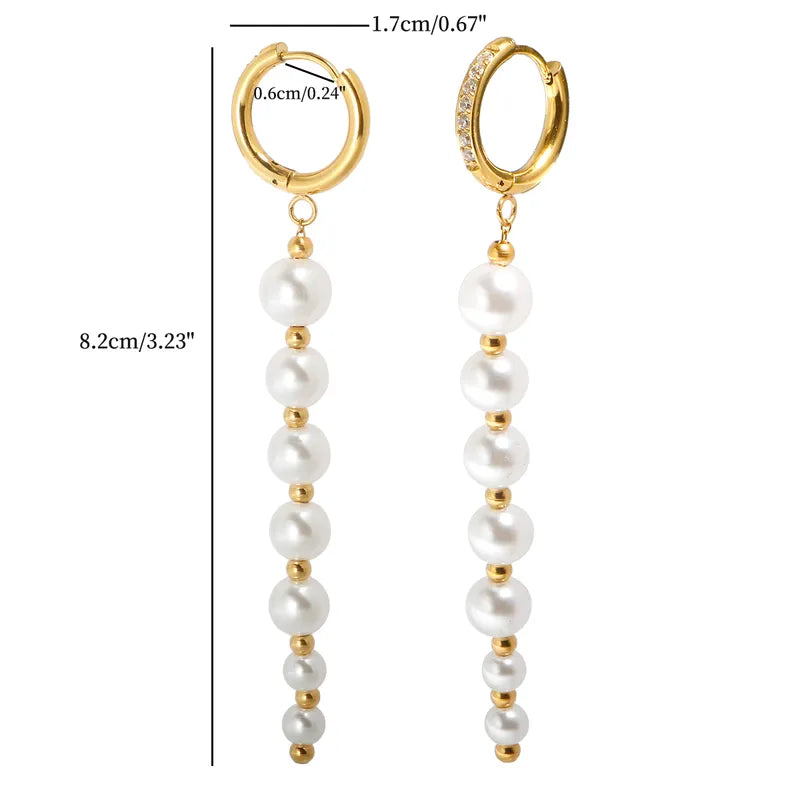 2pcs IG Style Sweet Commute Geometric Beaded 304 Stainless Steel Artificial Pearl Drop Earrings