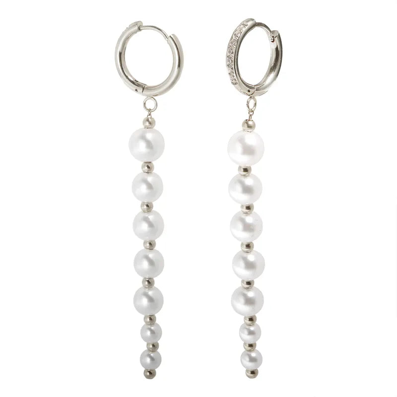 2pcs IG Style Sweet Commute Geometric Beaded 304 Stainless Steel Artificial Pearl Drop Earrings