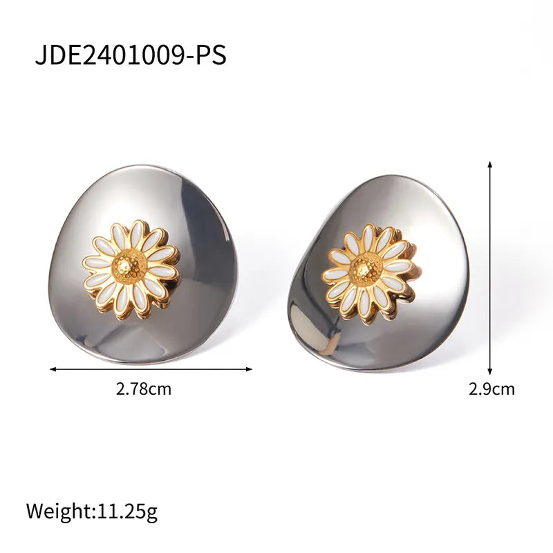 1 Pair IG Style Sweet Daisy Enamel 304 Stainless Steel 18K Gold Plated Ear Studs