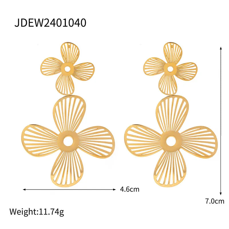 1 Pair IG Style Sweet Flower Hollow Out 304 Stainless Steel 18K Gold Plated Drop Earrings