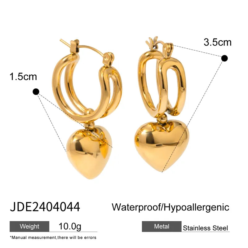 1 Pair IG Style Sweet Heart Shape 316 Stainless Steel Drop Earrings