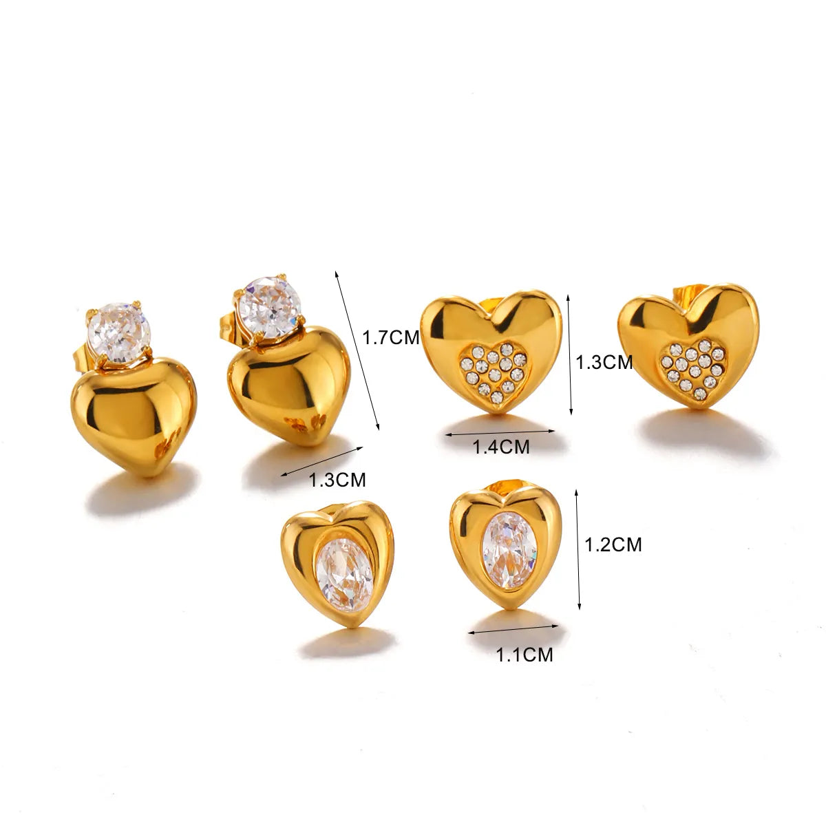 1 Pair IG Style Sweet Heart Shape Inlay 304 Stainless Steel Zircon 18K Gold Plated Ear Studs