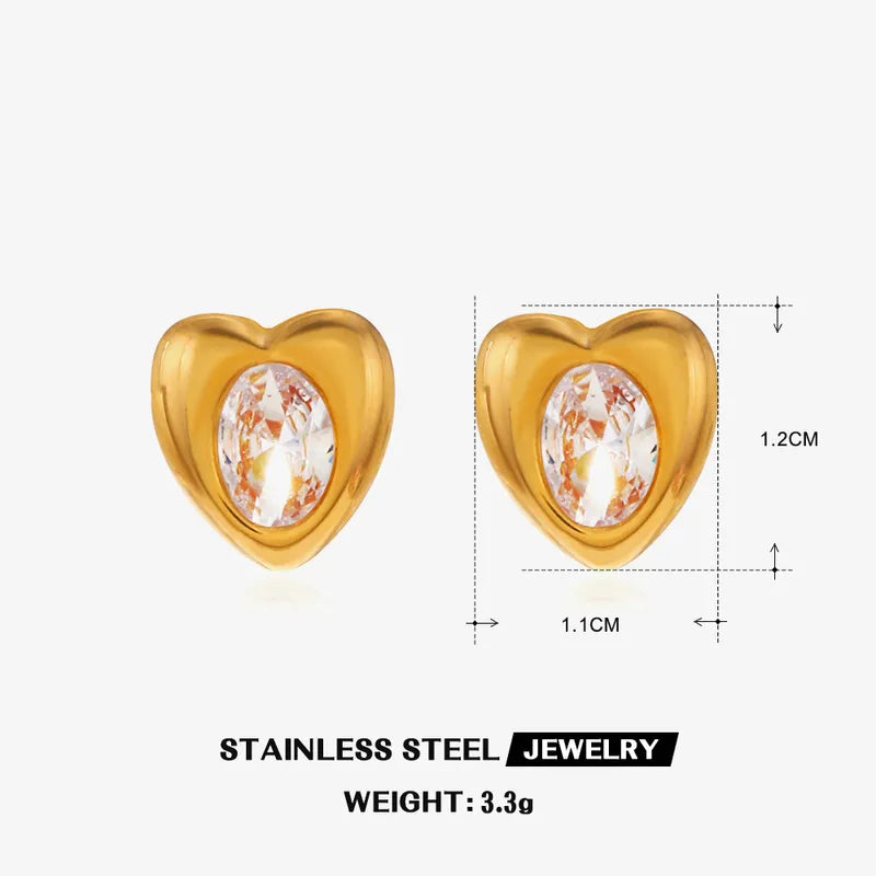 1 Pair IG Style Sweet Heart Shape Inlay 304 Stainless Steel Zircon 18K Gold Plated Ear Studs