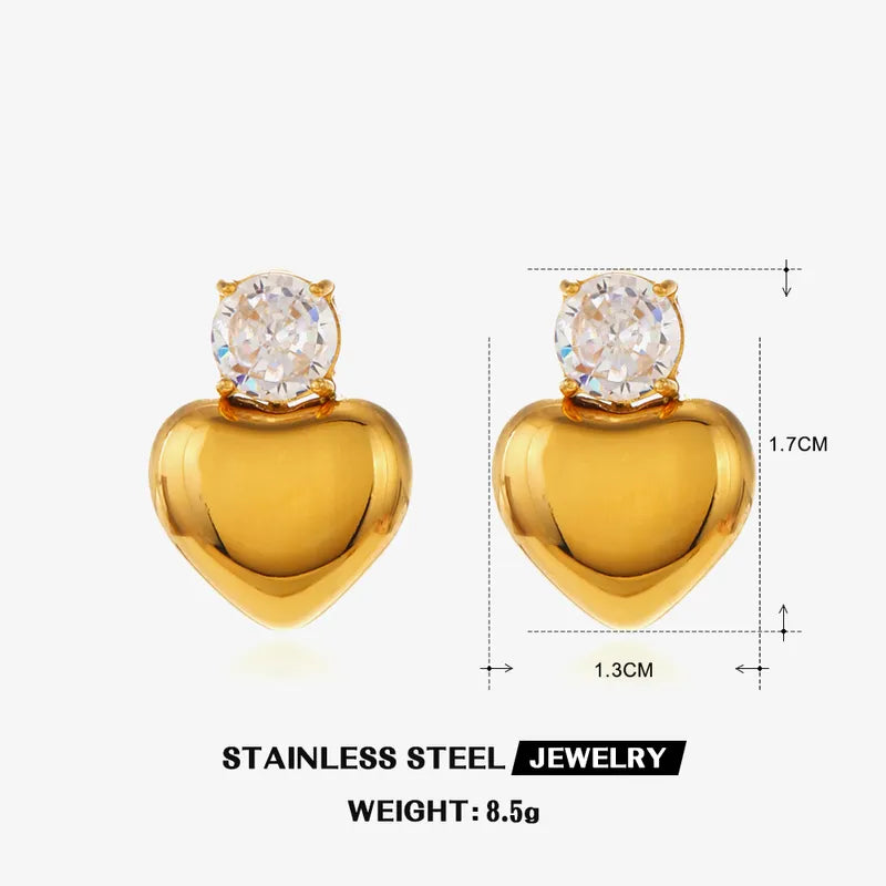 1 Pair IG Style Sweet Heart Shape Inlay 304 Stainless Steel Zircon 18K Gold Plated Ear Studs