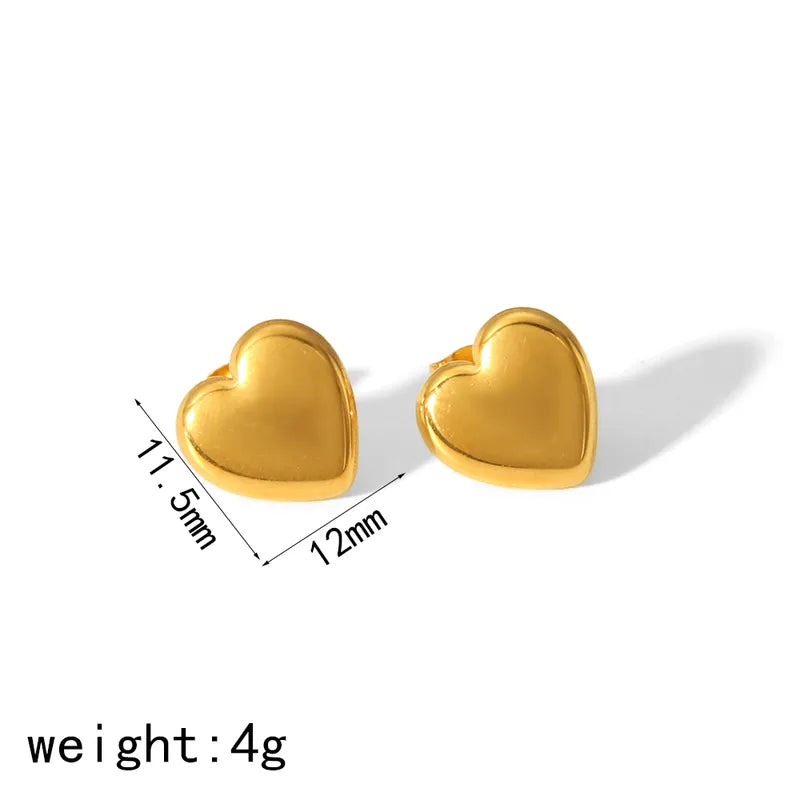 1 Pair IG Style Sweet Heart Shape Polishing Plating 304 Stainless Steel 18K Gold Plated Ear Studs