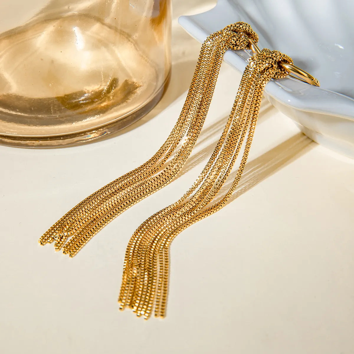 1 Pair IG Style Tassel Solid Color 304 Stainless Steel 18K Gold Plated Drop Earrings