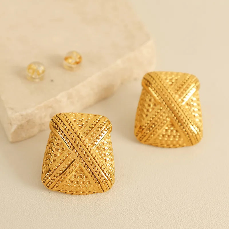 1 Pair IG Style Trapezoid Polishing Plating 304 Stainless Steel 18K Gold Plated Ear Studs