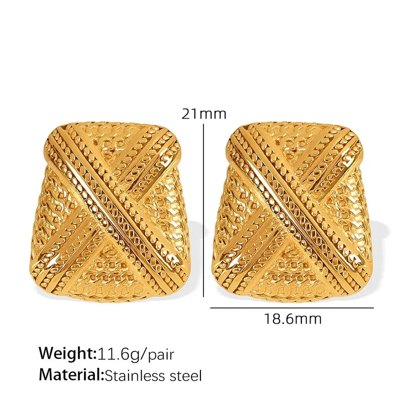 1 Pair IG Style Trapezoid Polishing Plating 304 Stainless Steel 18K Gold Plated Ear Studs