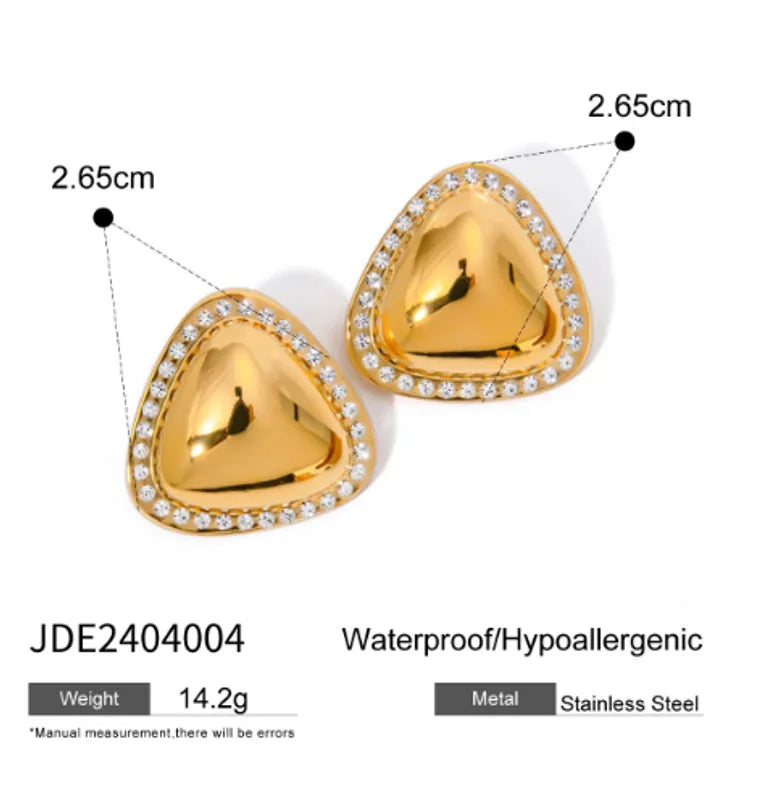 1 Pair IG Style Triangle Plating Inlay 304 Stainless Steel Rhinestones 18K Gold Plated Ear Studs