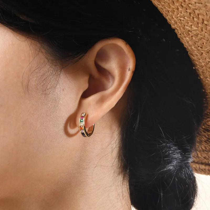 1 Pair IG Style Tropical Classic Style Round Inlay Copper Zircon 18K Gold Plated Hoop Earrings