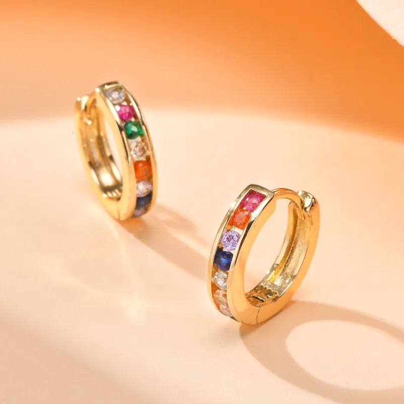 1 Pair IG Style Tropical Classic Style Round Inlay Copper Zircon 18K Gold Plated Hoop Earrings