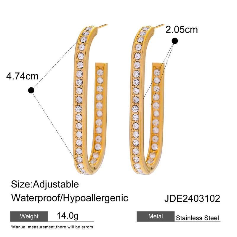 1 Pair IG Style U Shape Plating Inlay 316 Stainless Steel Rhinestones 18K Gold Plated Ear Studs