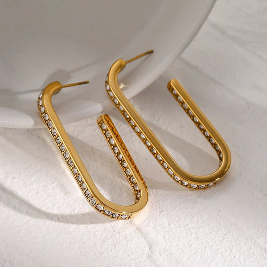 1 Pair IG Style U Shape Plating Inlay 316 Stainless Steel Rhinestones 18K Gold Plated Ear Studs