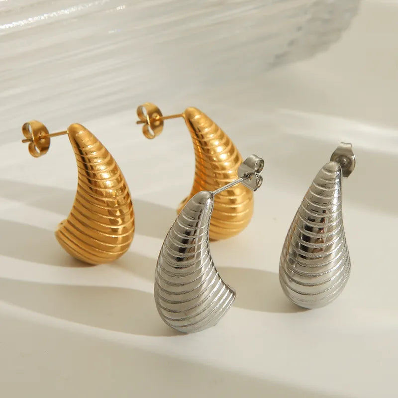 1 Pair IG Style Vintage Style Classic Style Striped Water Drop 304 Stainless Steel 18K Gold Plated Ear Studs