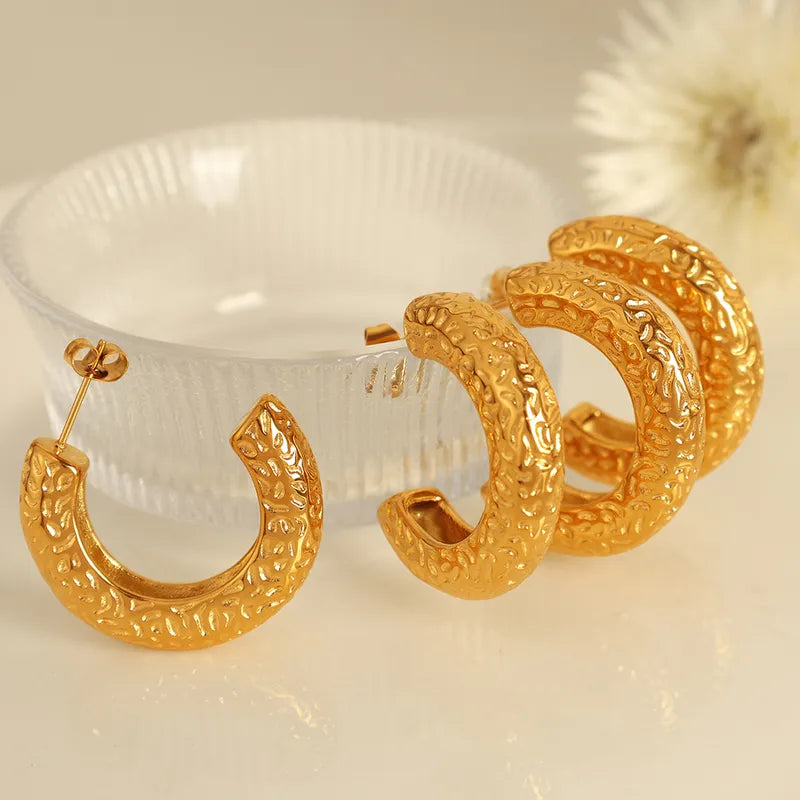 1 Pair IG Style Vintage Style French Style C Shape Polishing 304 Stainless Steel 18K Gold Plated Ear Studs