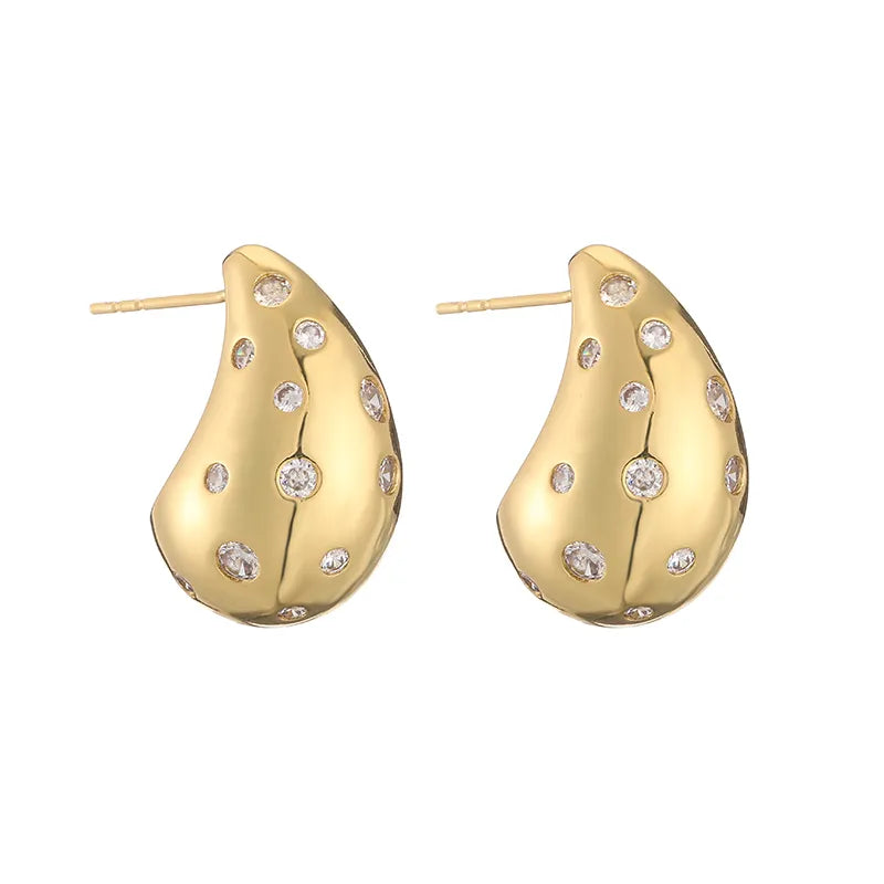 Casual Simple Style Water Droplets Plating Inlay Copper Zircon 18k Gold Plated Ear Studs