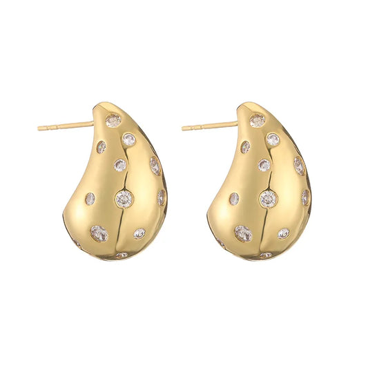 Casual Simple Style Water Droplets Plating Inlay Copper Zircon 18k Gold Plated Ear Studs