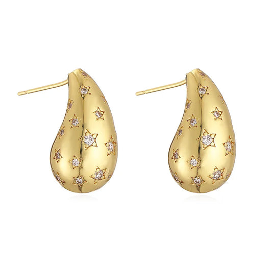 Casual Simple Style Water Droplets Plating Inlay Copper Zircon 18k Gold Plated Ear Studs