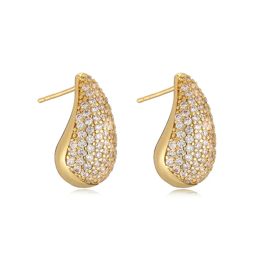 Casual Simple Style Water Droplets Plating Inlay Copper Zircon 18k Gold Plated Ear Studs