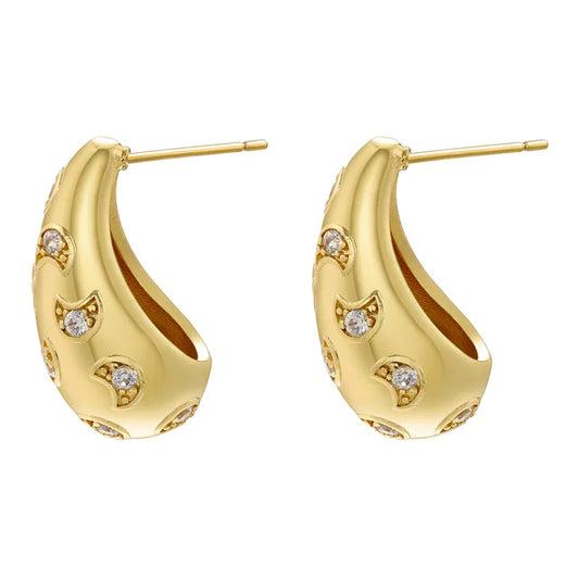 Casual Simple Style Water Droplets Plating Inlay Copper Zircon 18k Gold Plated Ear Studs