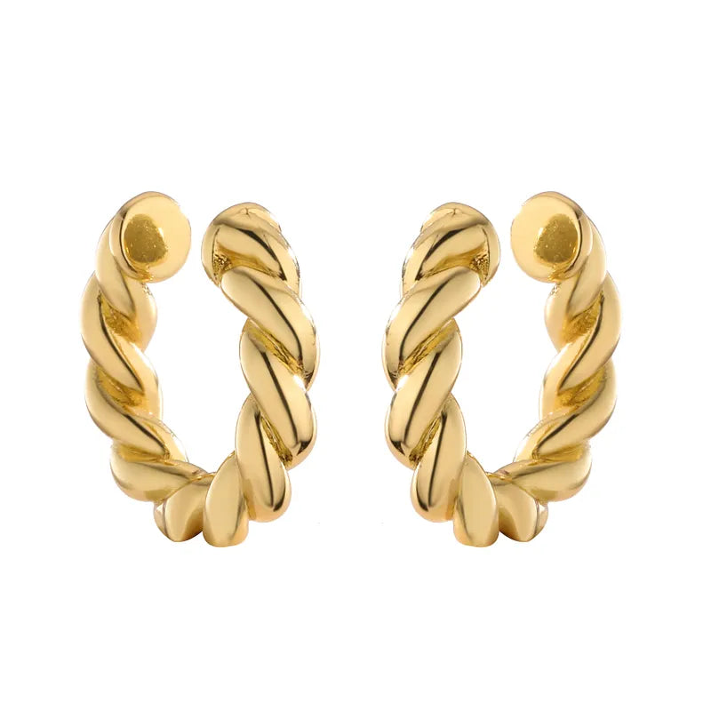 1 Pair Ig Style French Style Simple Style Leaves Twist Plating Inlay Copper Zircon 18k Gold Plated Ear Cuffs