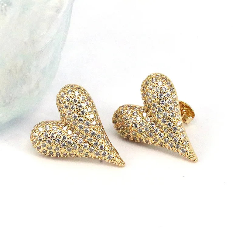 Droplets Heart Shape Plating Inlay Copper Zircon 18k Gold Plated Silver Plated Ear Studs