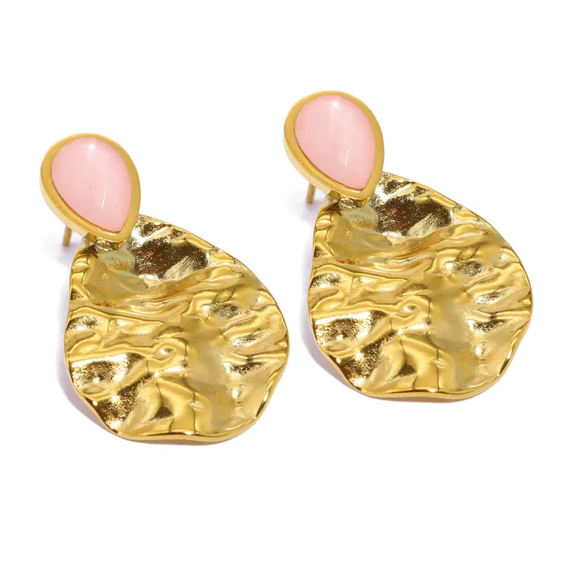 1 Pair Lady Vacation IG Style Irregular Geometric Water Droplets Plating Inlay 304 Stainless Steel Natural Stone 18K Gold Plated Drop Earrings