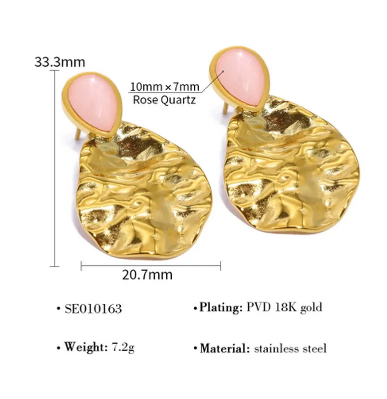 1 Pair Lady Vacation IG Style Irregular Geometric Water Droplets Plating Inlay 304 Stainless Steel Natural Stone 18K Gold Plated Drop Earrings