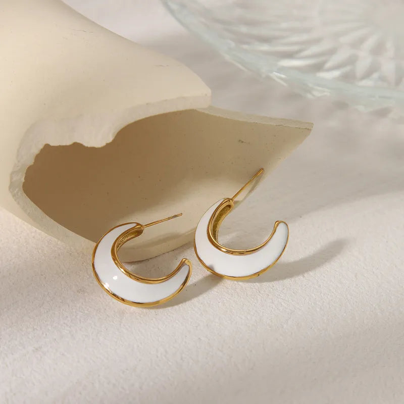 1 Pair Luxurious Commute C Shape Enamel 304 Stainless Steel 18K Gold Plated Ear Studs