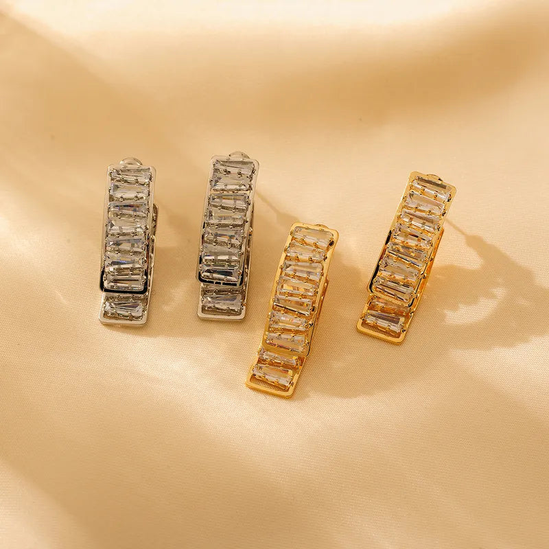 1 Pair Luxurious Shiny Solid Color Plating Inlay Titanium Steel Zircon 18K Gold Plated Earrings